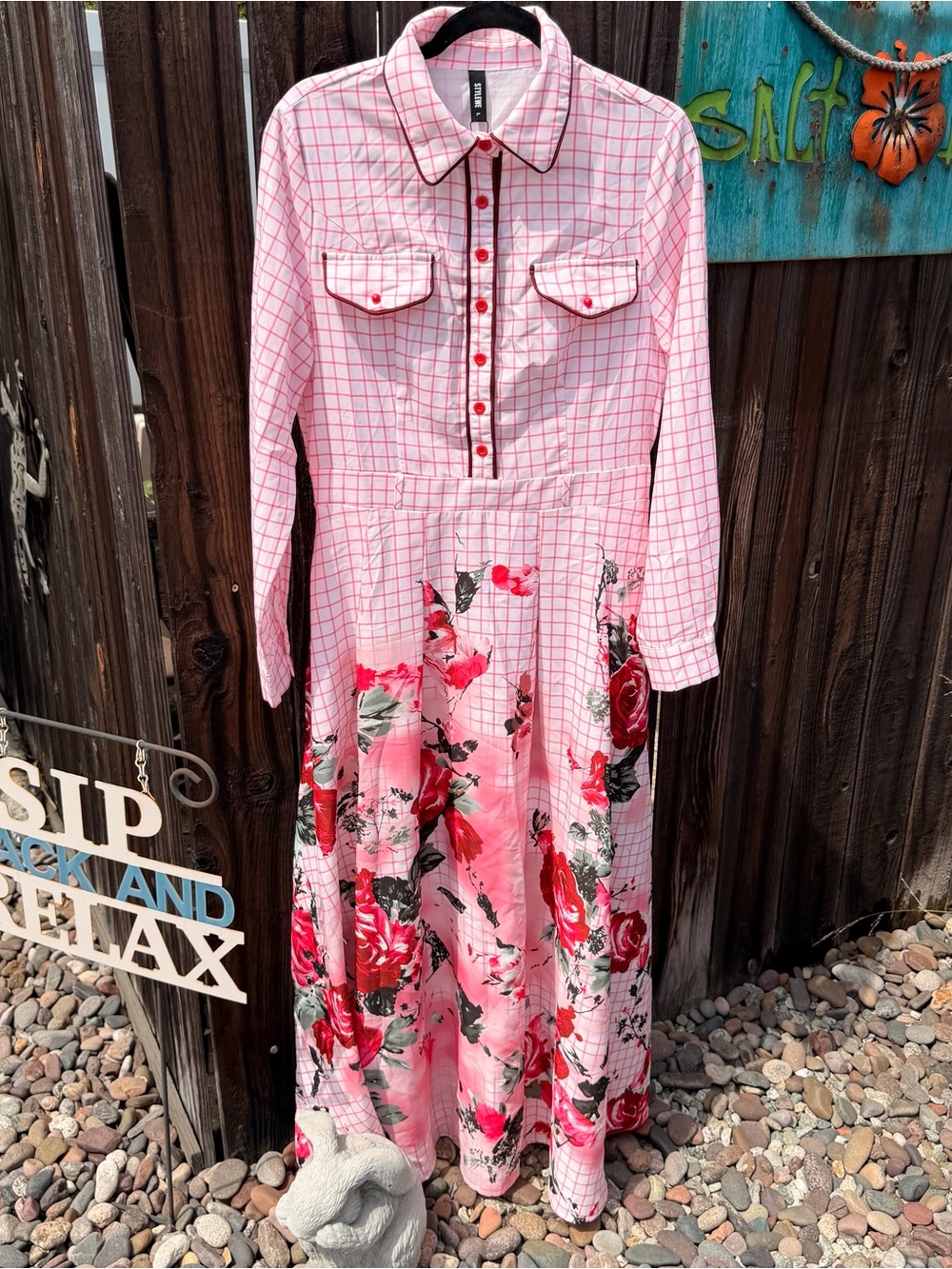 STYLEWE Pink Checked Button-Front Shirt Dress